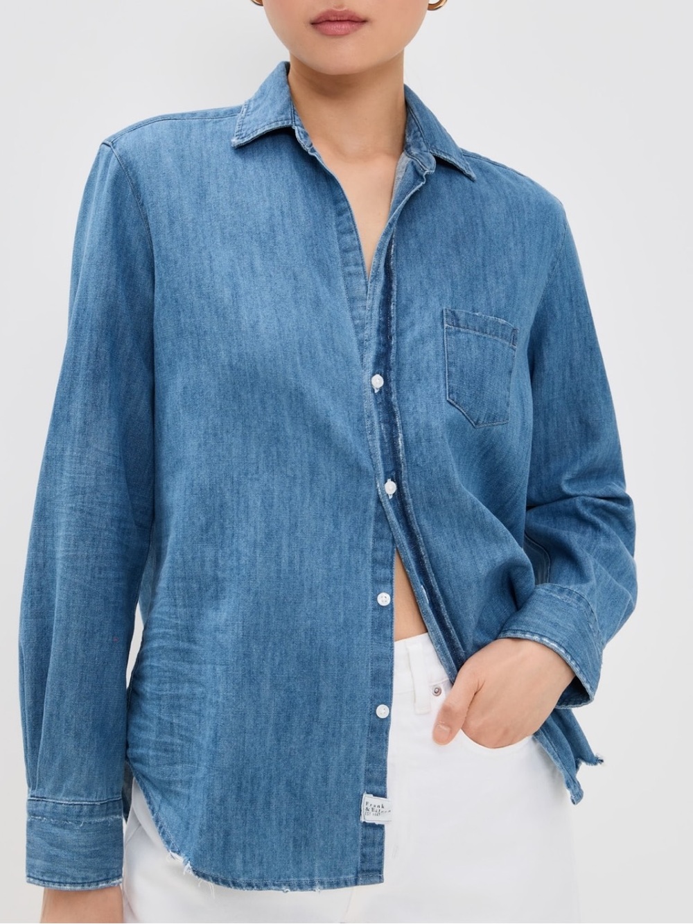 Frank & Eileen (the Eileen) Distressed  Denim Button-Up Shirt Size Small - Picture 11 of 12
